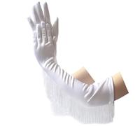 NiceYnn Gant de Soirée avec Franges Long Femme Satin Élastique #A:Blanc