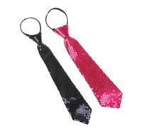NiceYnn Lot de 2 Cravate Pré-nouée en Paillette pour Homme Brillant Ajustable Zippé pour Danse Magie Spectacle Performance Costume Noir/Rouge Carmin