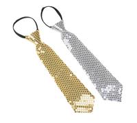 NiceYnn Lot de 2 Cravate Pré-nouée en Paillette pour Homme Brillant Ajustable Zippé pour Danse Magie Spectacle Performance Costume Doré/Argenté