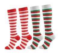 NiceYnn Noël Chaussettes de Compression Montant 2 Paires Chaussette au Genoux Imprimé Motif Sapin Bonhomme Père Noël Chapeau Multicolore #B L