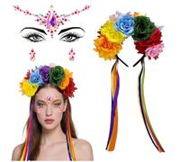NiceYnn Serre-tête à Couronne de Fleurs Strass Autocollant Visage Bandeau à Cheveux Guirlande pour Femme Coiffure Plage Carnaval Halloween Noël #G