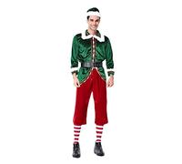 Niceyoeuk Costume de lutin de Noël pour adultes - Costume de Père Noël de luxe vert - Costume d'aide du Père Noël pour hommes et femmes, fête à la maison (hommes verts, taille XL)