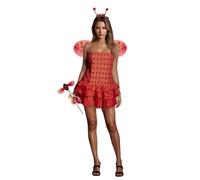 Niceyoeuk Costume d'Halloween pour femme - Robe mignonne et coccinelle avec ailes et bandeau pour Noël, cosplay, fête (rouge, taille L)