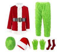 Niceyoeuk Lot de 7 costumes de Père Noël - Monstre vert fourrure - Pour Halloween, Xmas et cosplay - Vert - Taille XL