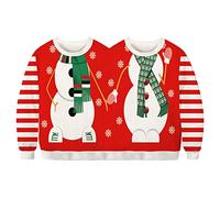 Niceyoeuk Sweat-shirt de Noël amusant pour couples pour deux personnes moche conjoined motifs imprimés pull de Noël cosplay tenue de Noël (rouge blanc, taille unique), rouge/blanc, Taille unique