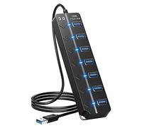 Nicfaky RéPartiteur de Hub USB 7 Ports Adaptateur USB 3.0 Multi-Hub Adaptateur Secteur USB à Plusieurs Ports avec Interrupteurs et Voyants