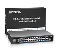 NICGIGA 24 Port Gigabit PoE Switch with 24 Port PoE+@300W, 2 Gigabit Uplink Port, 1 SFP, Sturdy Metal for Desktop/Rack Mount, Plug and Play, Unmanaged Power Over Ethernet Switch.