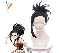 NICHANGHUA Perruque Cosplay Noire Boku no Hiro Akademia Momo Yaoyorozu Cheveux synthétiques + Bonnet de Perruque Cosplay Cheveux Anime synthétique