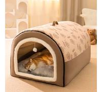Niche 2 en 1 pour chien avec coussin anti-anxiété doux et chaud, niche apaisante pliable, lit igloo antidérapant pour chiens et chats, amovible et lavable (M : 50 x 40 x 35 cm, marron)