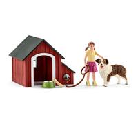 Schleich Farm World | Niche pour Chien 42376 | Coffret avec Niche, Figurine de Fille & Accessoires | Jouet Ferme dès 3 Ans | 11 pièces | Exclusivité Amazon