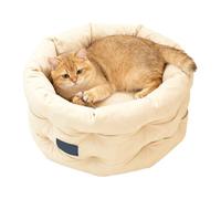 Niche à chat en forme de tanière - Tapis rond et lavable avec bord surélevé | Grand lit rond pour chats avec base ne glisse pas, convient pour chiots et chatons pour Noël et hiver P