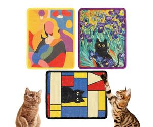 Niche à rayures pour chats, 3 pièces, tapis artistique, décoration de maison, grattoir mural avec autocollant amovible, pour chiots de chat, pour jouer et gratter dans la maison, le salon, le balcon