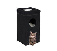 Relaxdays Niche pour chat Maison pliable 3 niveaux avec cachette et griffoir 76 x 40 x 40 cm Noire