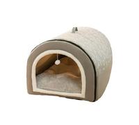 Niche chaude avec poignées lavable pour animal domestique - Tente en peluche avec fond antidérapant et coussin amovible (70 x 50 x 48 cm, gris)