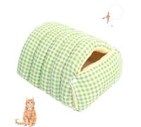 Niche chaude et confortable en peluche pour animaux de compagnie, lit pour chat monstre confortable, sac de couchage d'hiver amovible et lavable (vert-2, L : 65 x 40 x 28 cm)