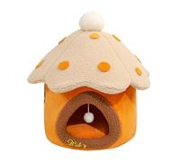 Niche chaude pour chat et chiot en forme de champignon - Grotte douce avec coussin amovible - Maison confortable avec intérieur en peluche - Lit d'intérieur pour chats et chiots