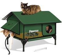 Niche chauffante 100 % étanche pour extérieur avec porte d'évacuation sûre, abri chauffant résistant aux intempéries avec coussin chauffant pour chat, maison chaude isolée pour chat sauvage (vert