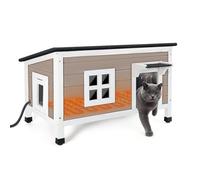 Niche chauffante extra large pour l'extérieur en hiver, maison pour chat d'extérieur résistante aux intempéries, avec mousse 100 % isolée, coussin chauffant et porte d'évasion, abri chauffant en bois