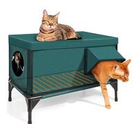 Niche chauffante pour chat avec deux sorties, abri d'extérieur isolé pour l'hiver avec porte d'évacuation et serrure magnétique, résistant aux intempéries pour chats sauvages
