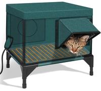 Niche chauffante pour chat - Résistante aux intempéries - Avec base surélevée et porte de secours sûre - Abri d'extérieur isolé et imperméable - Pour chat sauvage - Gris foncé - Taille L