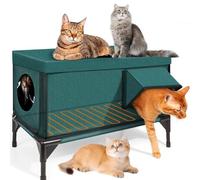 Niche chauffante pour chats d'extérieur, abri isotherme imperméable avec coussin chauffant et porte d'évasion, maison d'hiver à base surélevée pour chats errants et sauvages