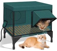 Niche chauffante pour chats d'extérieur, abri isotherme imperméable avec coussin chauffant et porte d'évasion, maison d'hiver à base surélevée pour chats errants et sauvages