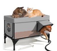 Niche chauffante pour chats d'extérieur, abri isotherme imperméable avec coussin chauffant et porte d'évasion, maison d'hiver à base surélevée pour chats errants et sauvages