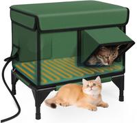 Niche chauffante pour chats d'extérieur, abri isotherme imperméable avec coussin chauffant et porte d'évasion, maison d'hiver à base surélevée pour chats errants et sauvages