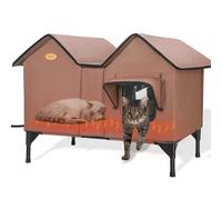 Niche chauffante pour chats d'extérieur en hiver, très grande maison chauffante d'extérieur résistante aux intempéries avec base surélevée et porte d'évasion, abri imperméable pour chats sauvages