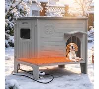 Niche chauffante pour l'extérieur, intérieur et extérieur pour chien de | Niche pour chien isolée avec coussin chauffant, en plastique imperméable et design surélevé, facile à nettoyer