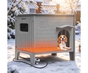Niche chauffante pour l'extérieur, intérieur et extérieur pour chien de | Niche pour chien isolée avec coussin chauffant, en plastique imperméable et design surélevé, facile à nettoyer