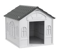 Niche Chien Style Cottage Dim. 65l X 75l X 63h Cm - Motifs Fenêtres, Porte, Aération - Pp Blanc Gris