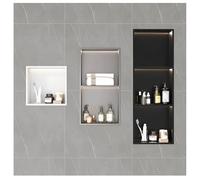 Niche De Douche Avec Bande Lumineuse LED, Rangement Encastré En Acier Inoxydable, Meuble De Salle De Bain Mural, Facile À Installer, Convient Pour La Décoration De La Salle(Zwart,120x28x12.5 cm)
