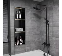 Niche de Douche avec éclairage LED, encastrée pour Une Installation au-Dessus du Plan de Travail, en Acier Inoxydable Noir Mat, Installation Facile sans carrelage.