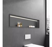 Niche de Douche avec éclairage LED, Niche Murale en Acier Inoxydable avec éclairage intégré, étagère de Rangement encastrée étanche à Monter soi-même pour Salle de Bain, Grise, 32 x 12,5 x 6