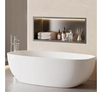 Niche de douche en acier inoxydable avec éclairage LED, étagère de salle de bain, design moderne monté sur le dessus pour le rangement, noir (70 x 28 x 12,5 cm)