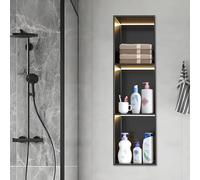 Niche de douche en acier inoxydable avec lumière LED, étagère de rangement murale intégrée pour salle de bain, pas de carrelage nécessaire, noir mat