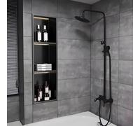 Niche de Douche en Acier Inoxydable Noir Mat avec éclairage LED - Design encastré, sans carrelage, idéale pour Une Installation en saillie dans la Salle de Bain, Solution de Rangement élégan