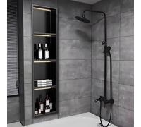Niche de Douche en Acier Inoxydable Noir Mat avec éclairage LED - Design encastré, sans carrelage, Installation Facile sur Plan pour salles de Bains Modernes