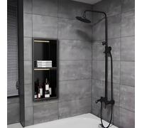 Niche de Douche en Acier Inoxydable Noir Mat avec éclairage LED et Rangement encastré pour Salle de Bain, sans carrelage, Installation Facile sur Le Dessus, Design Moderne pour Une expérienc