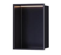 Niche de douche en acier inoxydable, noir mat avec éclairage LED, lumière chaude 4000 K, non réglable, convient pour salle de bain, cuisine, installation sur étagère, noir (28 x 90 cm), noir (32 x 32