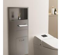 Niche de Douche en Acier Inoxydable, Rangement Mural encastré, Porte-Brosse WC intégré, Niche de Salle de Bain étanche pour Articles de Toilette et Poubelle