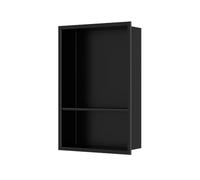 Niche de Douche Encastrable Salle de Bain, Niche de Douche Encastrée en Inox 304 Noir, Étagère Encastrée pour Rangement pour Shampoing et Articles de Toilette(333 * 485 * 100mm(Double-grid))