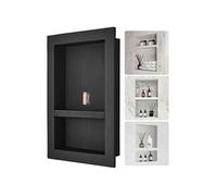 VEVOR Niche Encastrable Salle de Bain 60,96x40,64x10 cm Niche Douche Murale Double Étagère en Plastique XPS Coins Carrés Protection Scellée Moderne pour Stockage de Savon Douche Salle de Bains, Noir