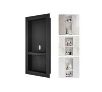 VEVOR Niche Encastrable Salle de Bain 81,28x40,64x10 cm Niche Douche Murale Double Étagère en Plastique XPS Coins Carrés Protection Scellée Moderne pour Stockage de Savon Douche Salle de Bains, Noir