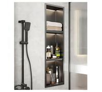Niche de douche encastrée à LED, niche de douche en acier inoxydable, étanche, pas de carrelage nécessaire, 2/3/4 étagères - Armoire murale pour rangement de salle de bain et décoration d'intérieur