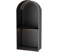 Niche de douche encastrée en acier inoxydable avec éclairage LED intégré, design arqué pour rangement de salle de bain (noir, 62 x 28 x 15 cm)