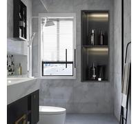 Niche de douche encastrée en acier inoxydable avec lumière LED, base inclinée pour un drainage efficace de l'eau, pas d'installation de carrelage nécessaire pour la salle de bain