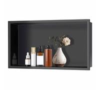Niche de douche encastrée en acier inoxydable, étagère de salle de bain étanche, support de rangement mural pour poubelle, noir mat, niche de douche en acier inoxydable 304 72 x 32 cm avec é