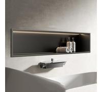 Niche de Douche Encastrée INOX en Acier Inoxydable, Étagère Murale Encastrée, LED Étanche, Pas Besoin de Carrelage, Meuble Horizontal À Monter Soi-Même, Rangement de Salle de Bain pour Shamp